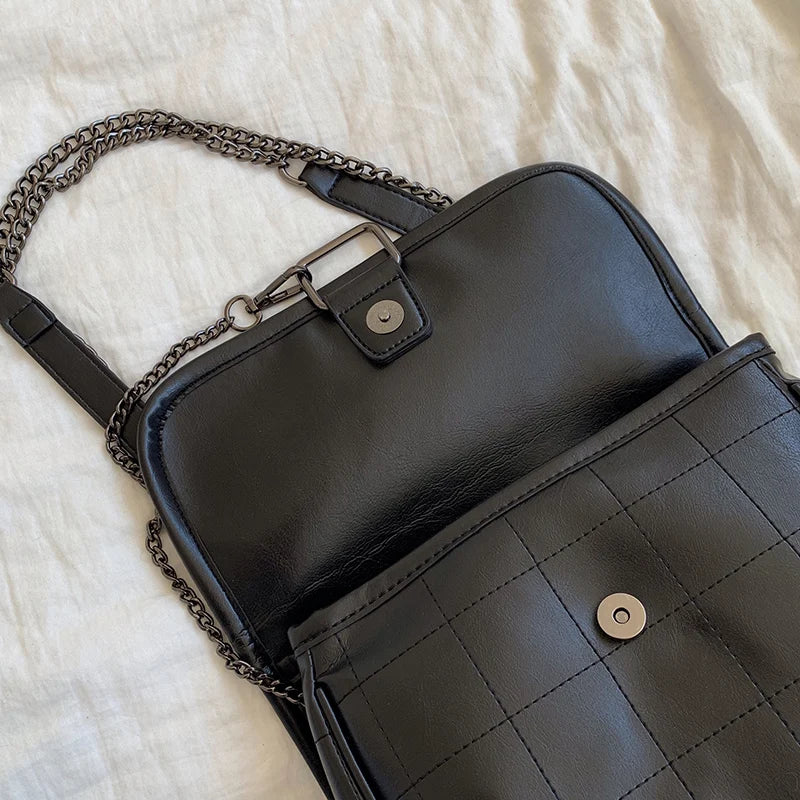 Vintage Chain Leather Shoulder Bags For Women Lady Handbags Travel Purses