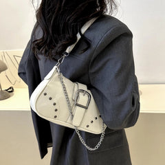 Vintage Rivet Women's Shoulder Bags Solid Ladies Underarm Bag Chain Small Handba