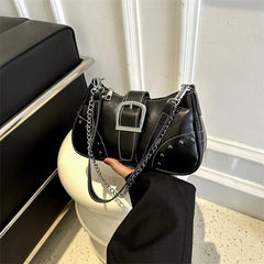 Vintage Rivet Women's Shoulder Bags Solid Ladies Underarm Bag Chain Small Handba