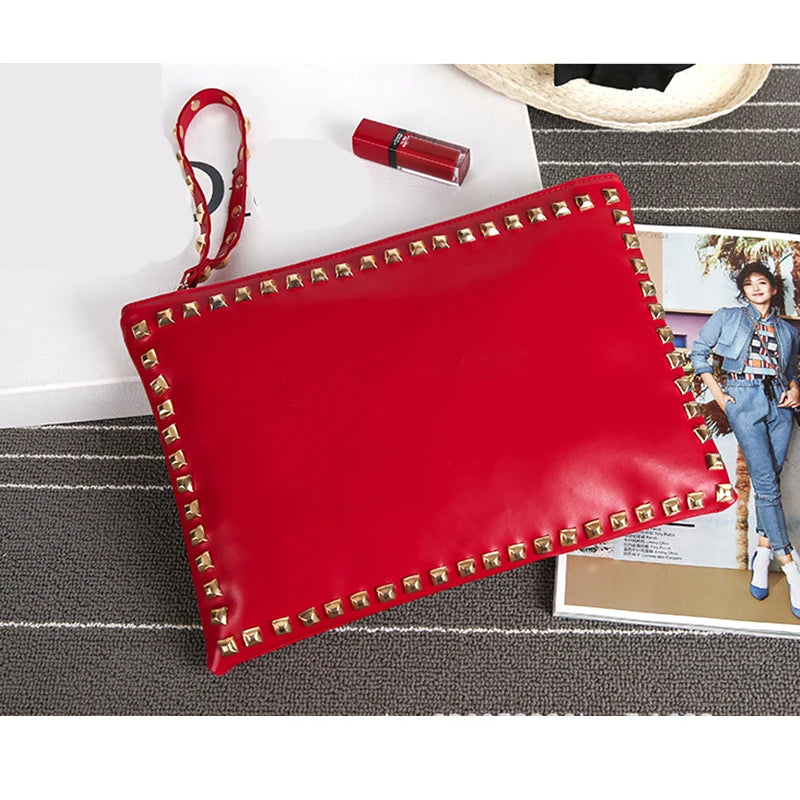 Vintage Rivets PU Leather Crossbody Bag Envelope Clutch