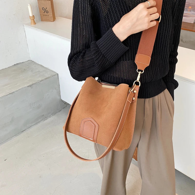 Vintage Scrub Leather Bucket Bags for Women Crossbody Handbags