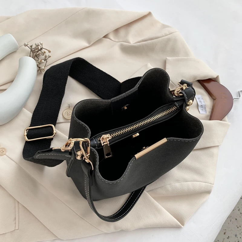 Vintage Scrub Leather Bucket Bags for Women Crossbody Handbags