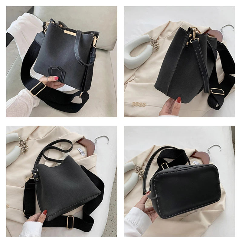 Vintage Scrub Leather Bucket Bags for Women Crossbody Handbags