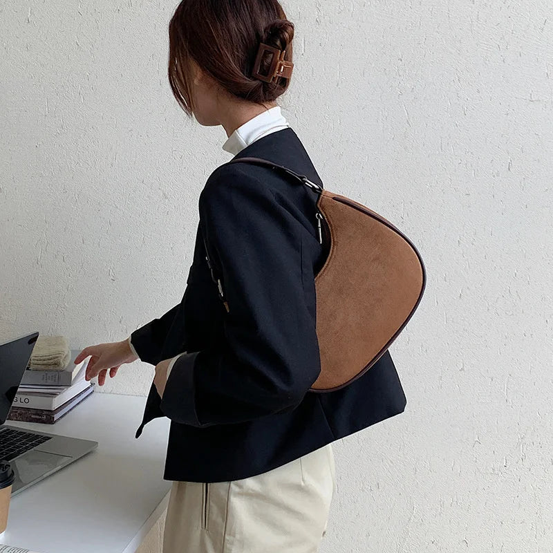 Vintage Scrub PU Leather Small Suede Shoulder Bags For Women