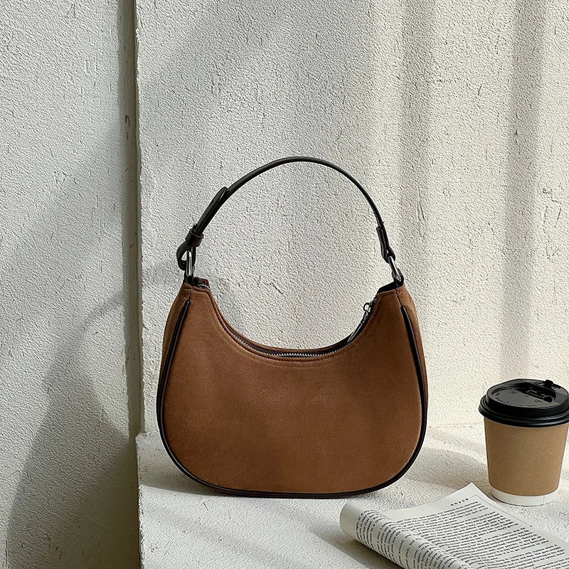 Vintage Scrub PU Leather Small Suede Shoulder Bags For Women