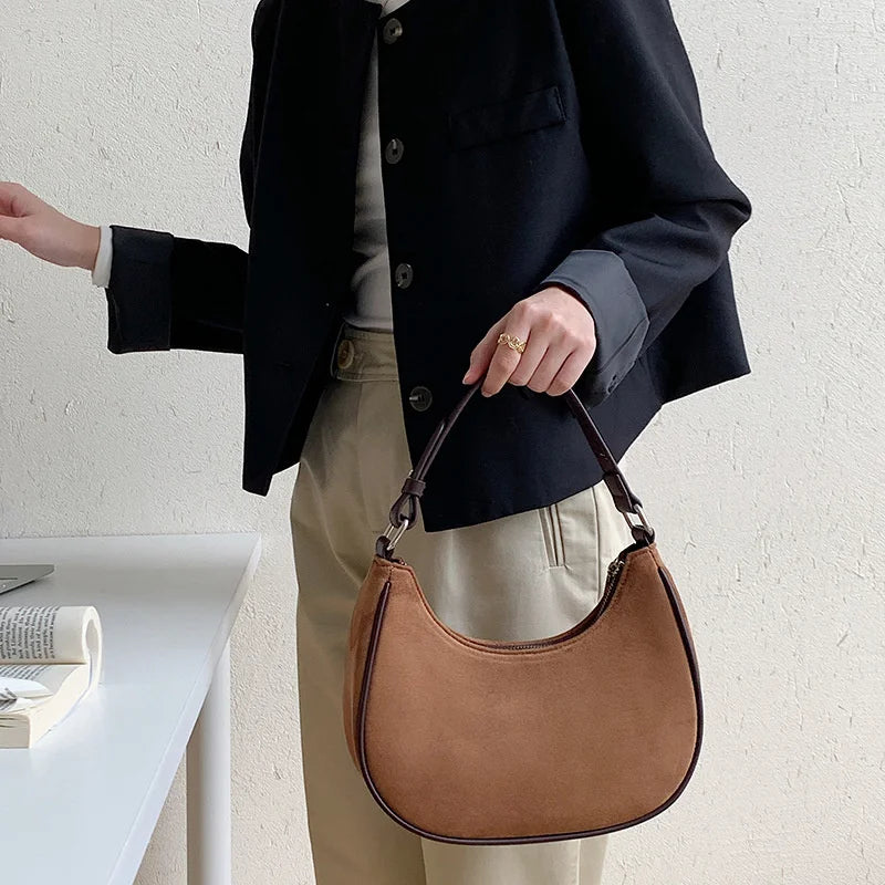 Vintage Scrub PU Leather Small Suede Shoulder Bags For Women