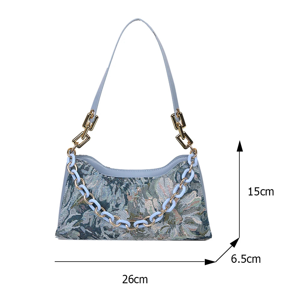 Vintage Shoulder Bag Women Oil Painting Print Underarm Bag