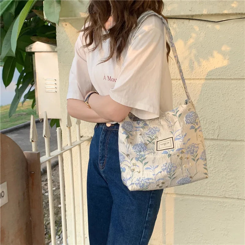 Vintage Jacquard Flower Shoulder Bag for Women