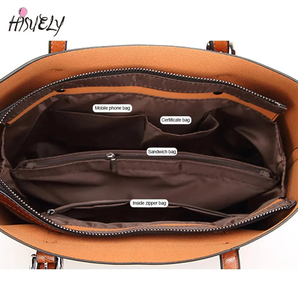 Vintage Shoulder Bag Oil Wax Leather Tote Bag Female Handbag