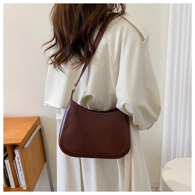 Vintage PU Leather Shoulder Bag Women's Underarm Purse Clutch Handbag