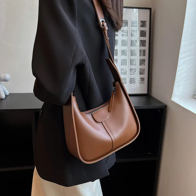 Vintage Shoulder Crossbody Bags PU Leather Women's Handbag Clutch Brown Purses