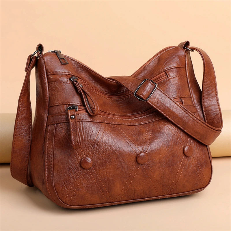 Vintage PU Leather Crossbody Bag Large Capacity Women's Handbag