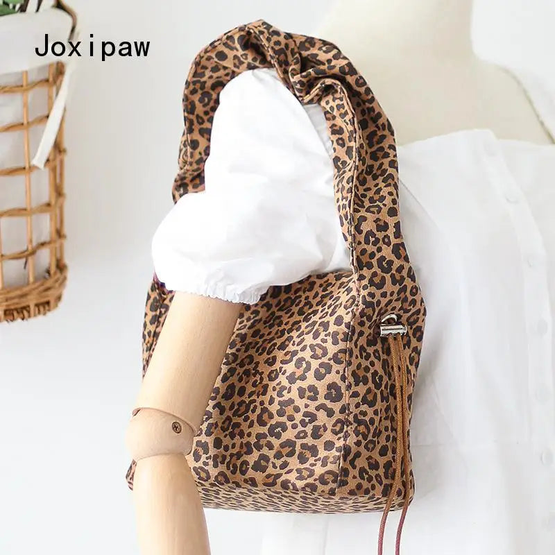 Vintage Canvas Leopard Print Shoulder Bag for Women