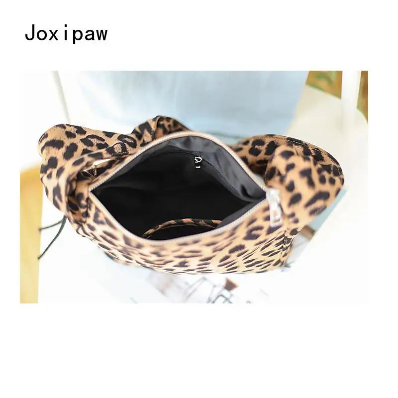 Vintage Canvas Leopard Print Shoulder Bag for Women