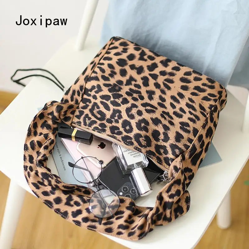 Vintage Canvas Leopard Print Shoulder Bag for Women