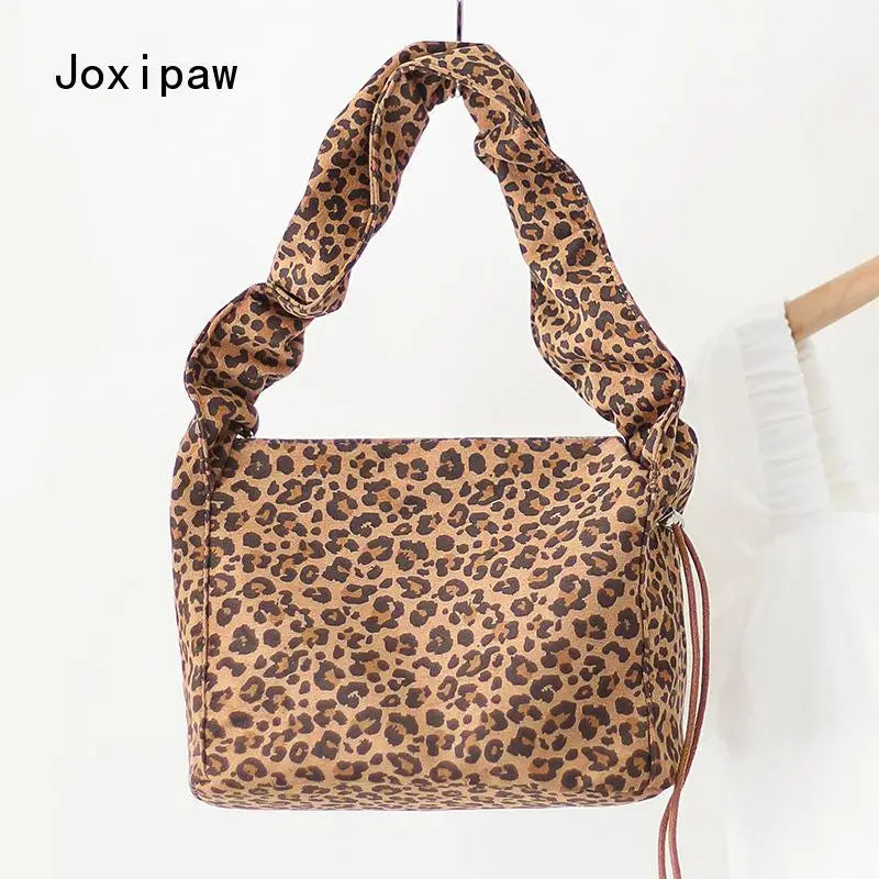 Vintage Canvas Leopard Print Shoulder Bag for Women