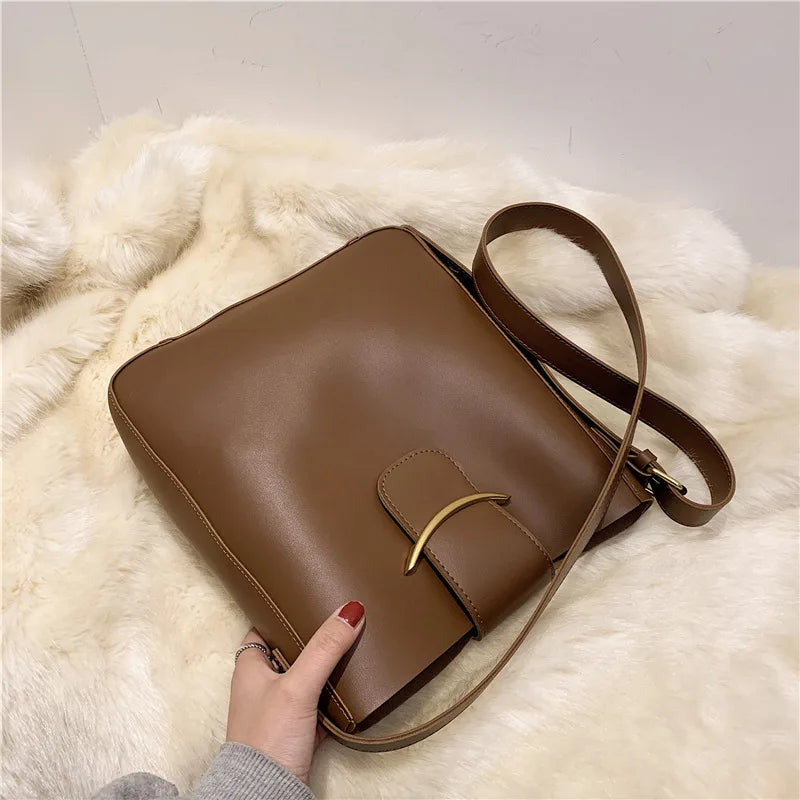 Vintage PU Leather Bucket Crossbody Bags for Women Lady Shoulder