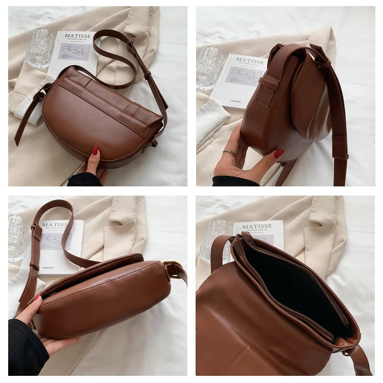 Vintage PU Leather Underarm Crossbody Shoulder Bags for Women Small Saddle Bags