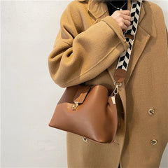 Vintage Small PU Leather Bucket Crossbody Bags For Women Lady Shoulder Handbags