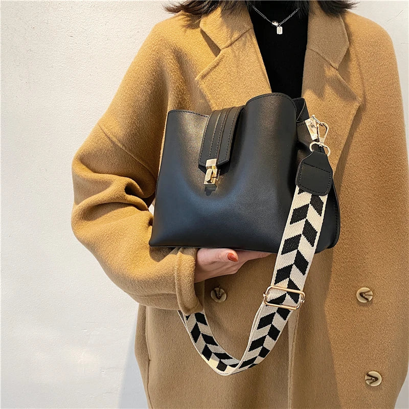 Vintage Small PU Leather Bucket Crossbody Bags For Women Lady Shoulder Handbags