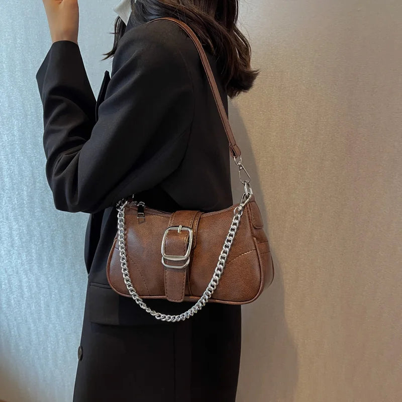 Vintage Leather Crossbody Bags for Women Chain Handbags and Purses