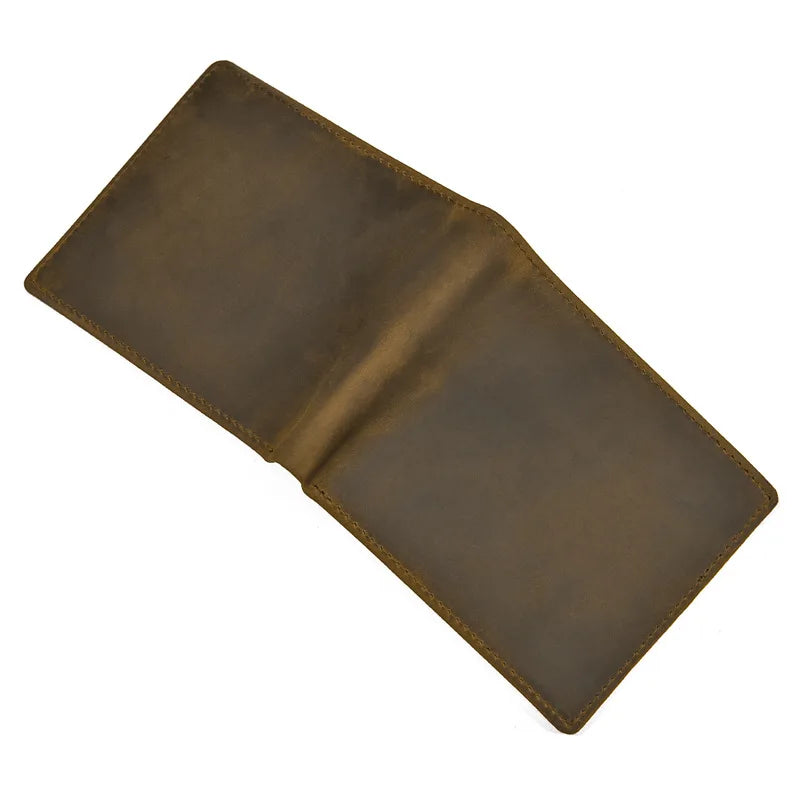 Vintage Men's Wallet 100% Cow Leather Short Purse Clutch Solid Brown