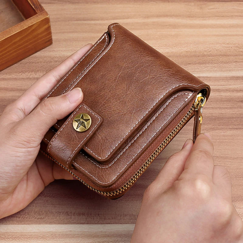 Vintage Small Men's Wallet Short Purse Zipper Clutch Porte Monnaie Homme
