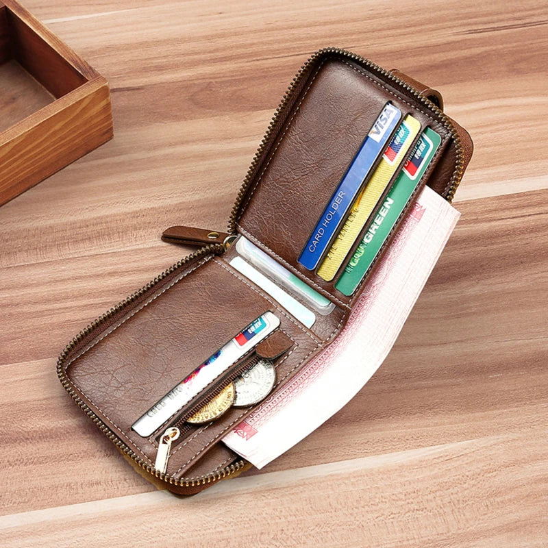 Vintage Small Men's Wallet Short Purse Zipper Clutch Porte Monnaie Homme