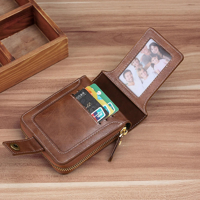 Vintage Small Men's Wallet Short Purse Zipper Clutch Porte Monnaie Homme