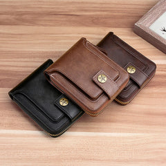 Vintage Small Men's Wallet Short Purse Zipper Clutch Porte Monnaie Homme