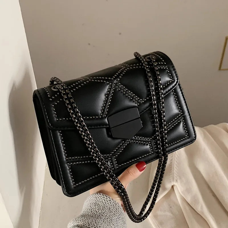 Vintage Small Rivet Flap Chain Shoulder Messenger Crossbody Bags Women Handbags