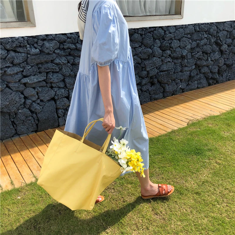 Vintage Soft Leather Women's Handbags Ladies Yellow Large Capacity Tote