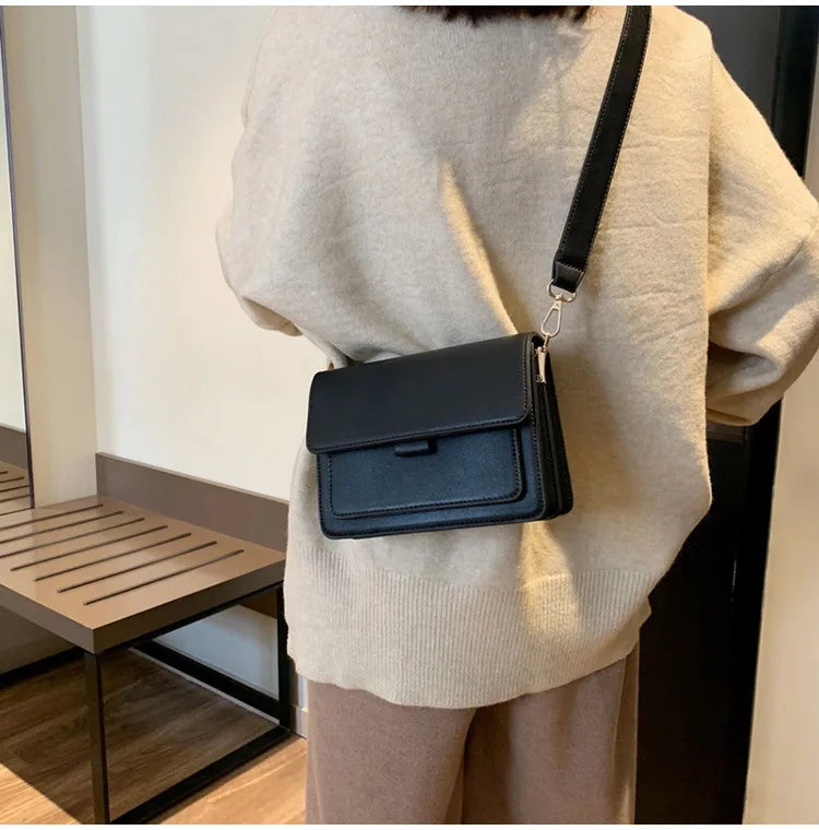 Vintage Solid Women's Shoulder Bags Pu Leather Handbag Flap Crossbody Small