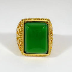 Vintage Square Green Jade Agate Emerald Gemstones Diamonds Rings Bague for Men