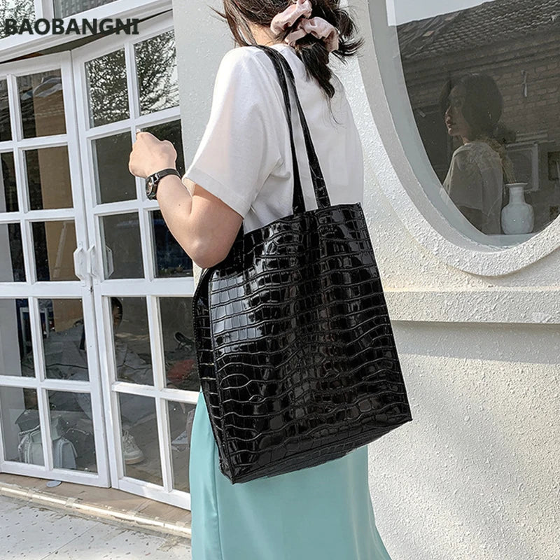Vintage Stone Pattern Shoulder Bag For Women PU leather Totes Bag