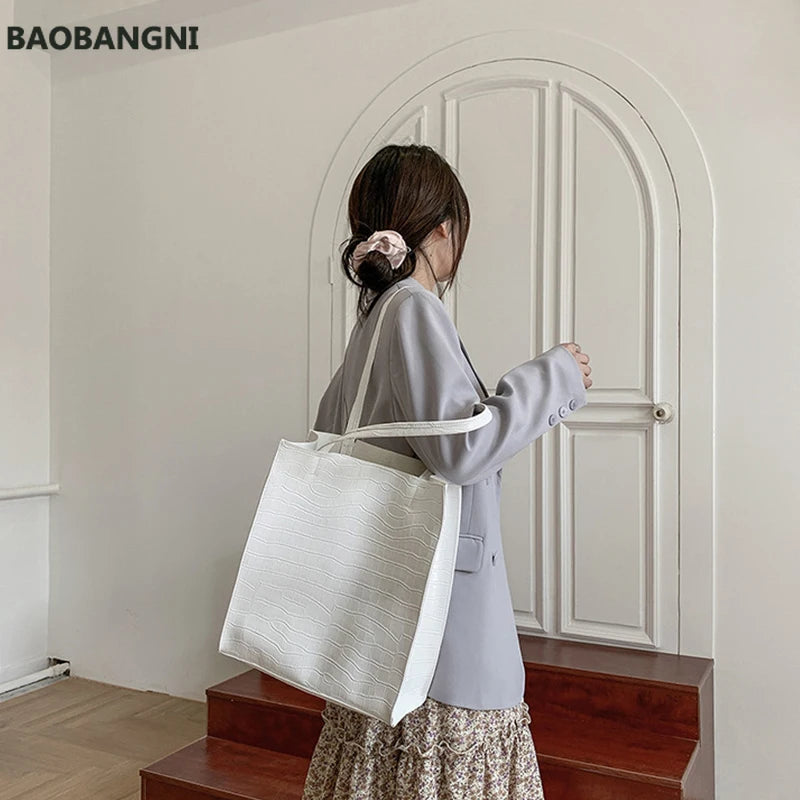 Vintage Stone Pattern Shoulder Bag For Women PU leather Totes Bag