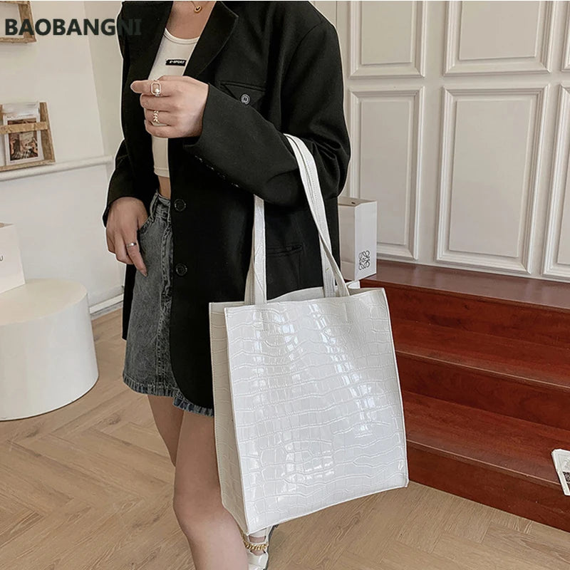 Vintage Stone Pattern Shoulder Bag For Women PU leather Totes Bag