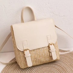 Vintage Straw Backpack Women's Shoulder Bag