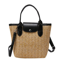 Vintage Straw Splicing Pu Leather Crossbody Bag for Women