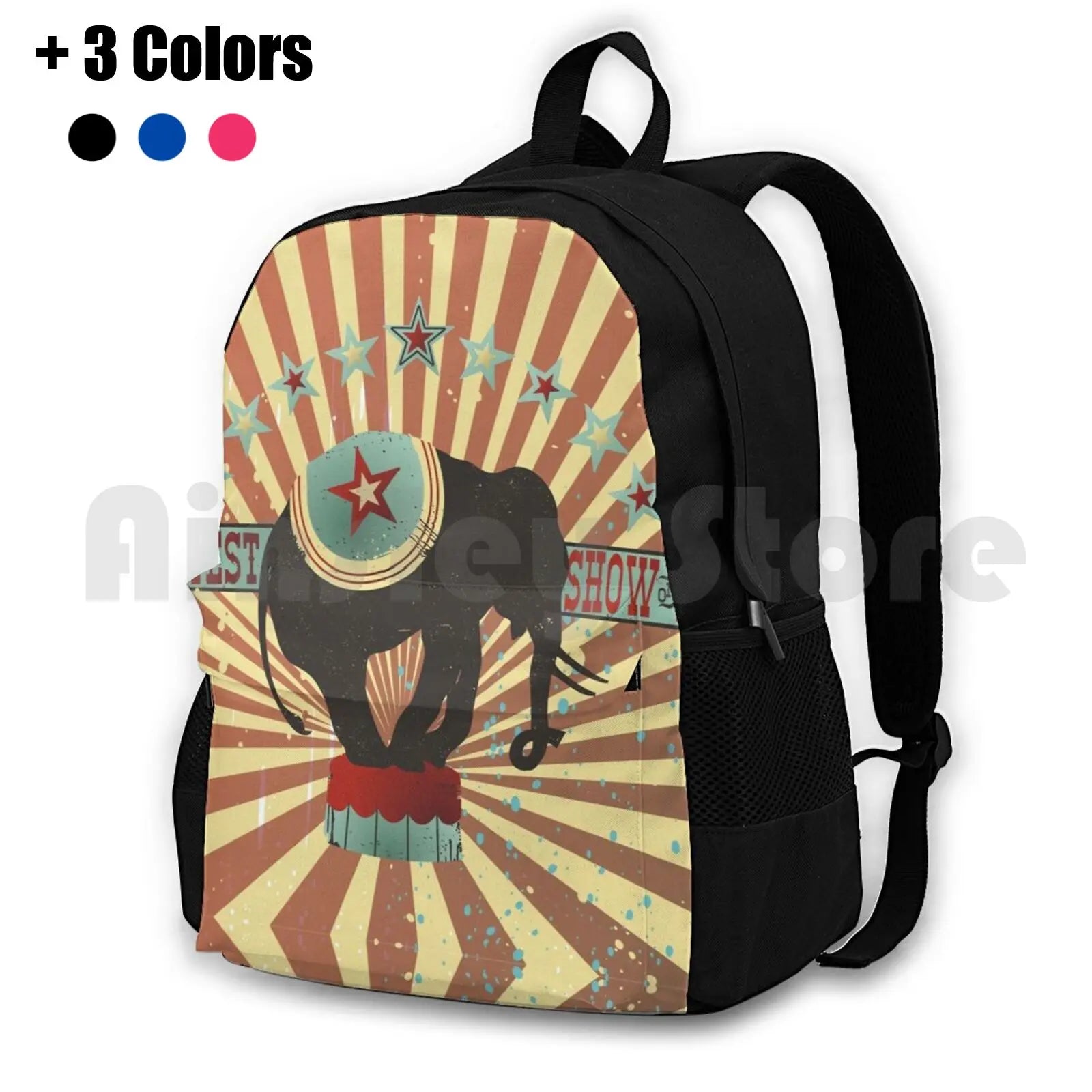 Vintage Circus Elephant Outdoor Hiking Backpack Waterproof