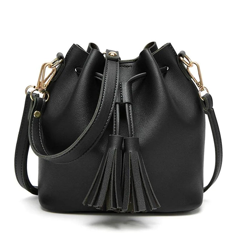 Vintage Tassel Crossbody Bucket Bag Woman Shoulder Handbag