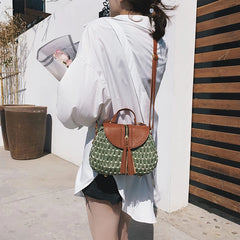 Vintage Tassel Saddle Rattan Women Shoulder Bag Casual Straw Purse