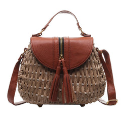 Vintage Tassel Saddle Rattan Women Shoulder Bag Casual Straw Purse