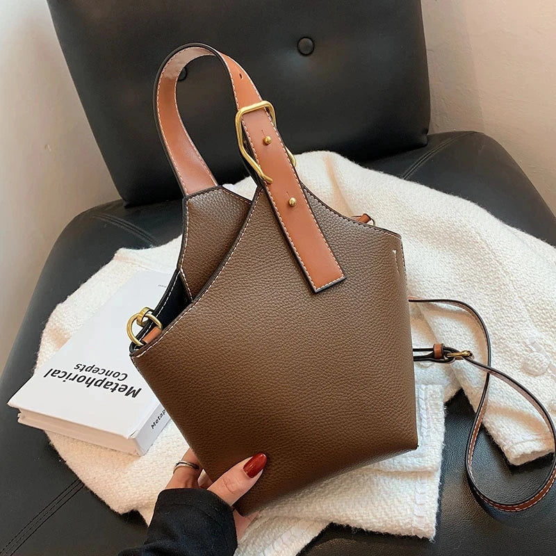 Vintage Tote Bucket Bag PU Leather Crossbody Shoulder Bags for Women