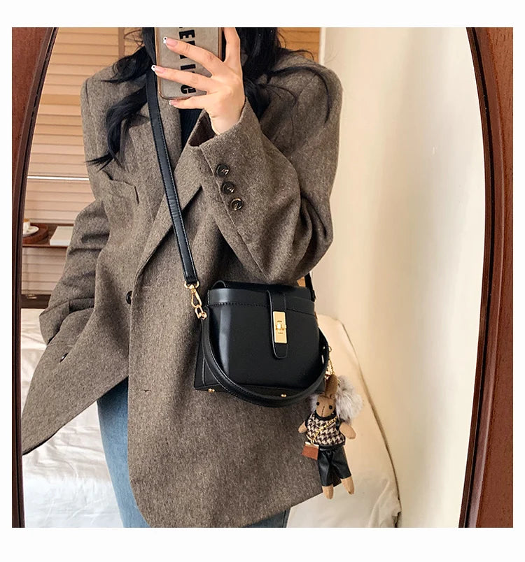 Vintage Bucket Bag Winter PU Leather Women Handbag