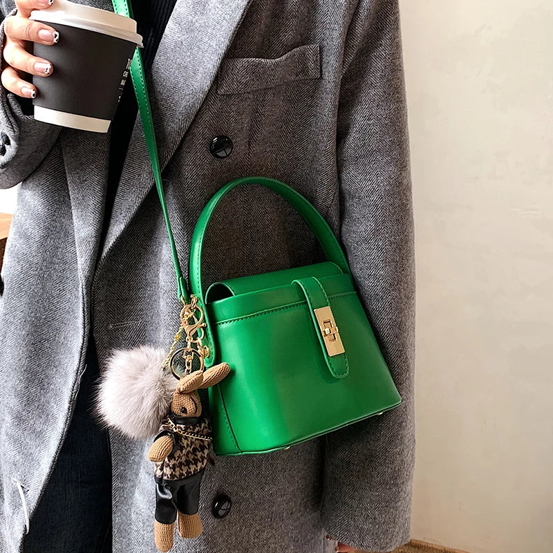 Vintage Bucket Bag Winter PU Leather Women Handbag