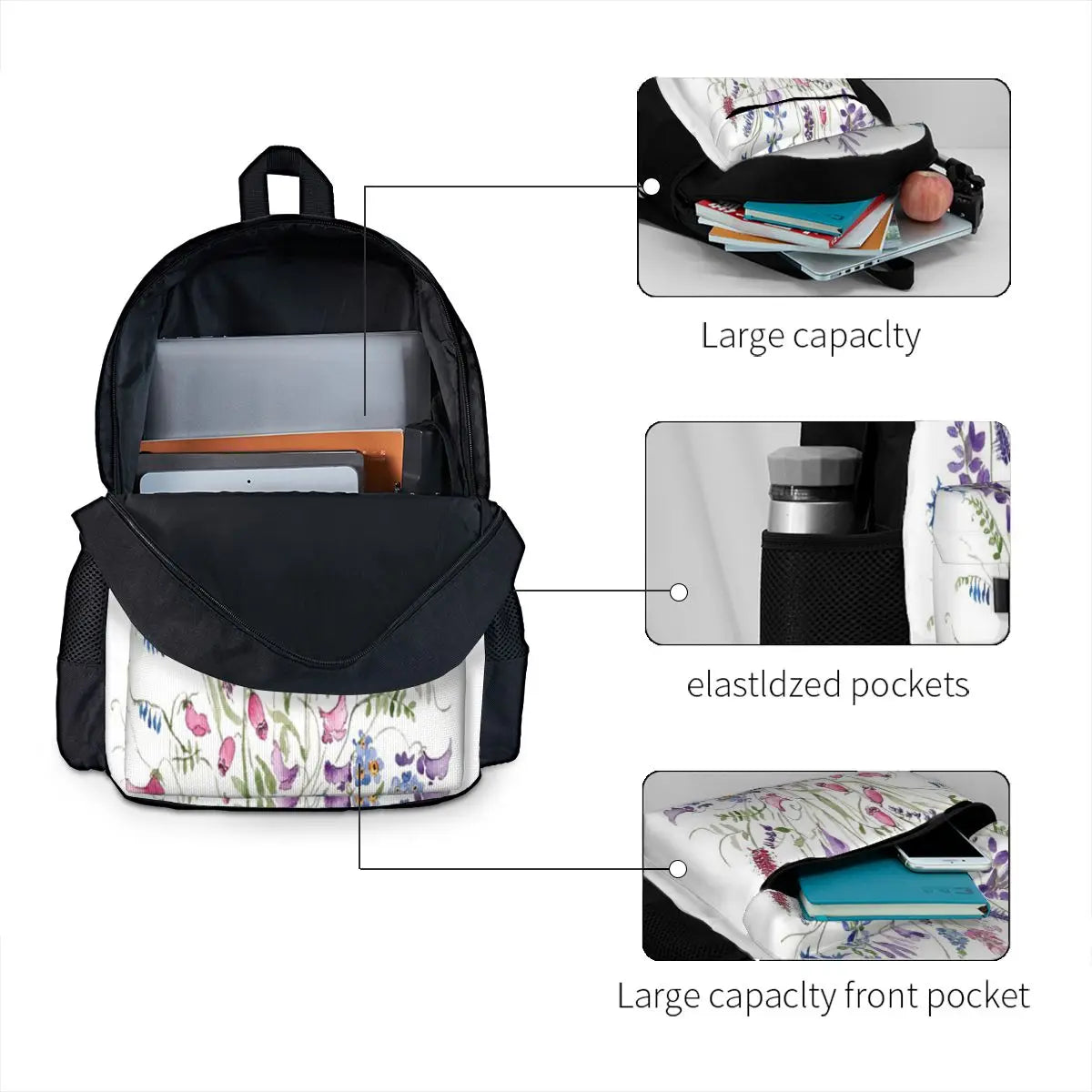 Vintage Wild Flowers Arrangement Backpacks Men's Backpacks Bags For Women Anime