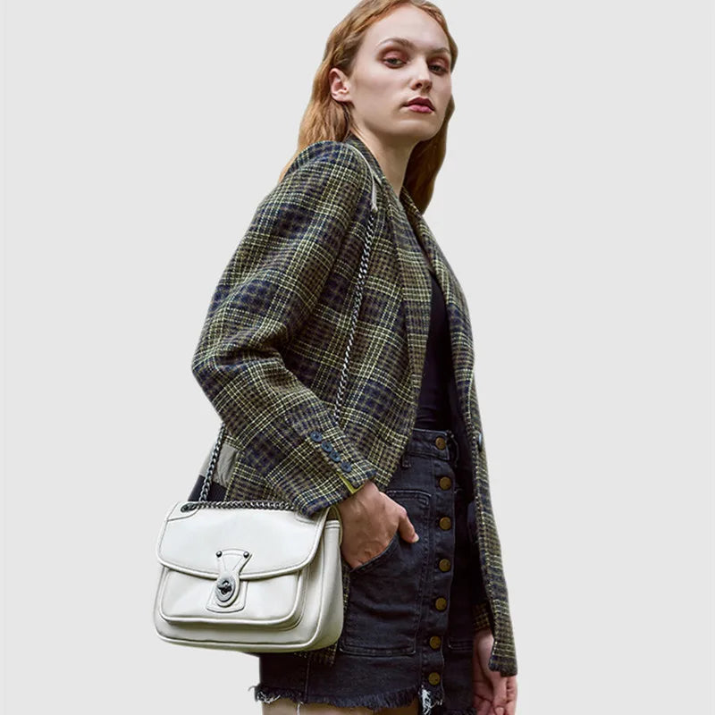 Vintage Leather Shoulder Bag Large Capacity Office Messenger Flap Bag
