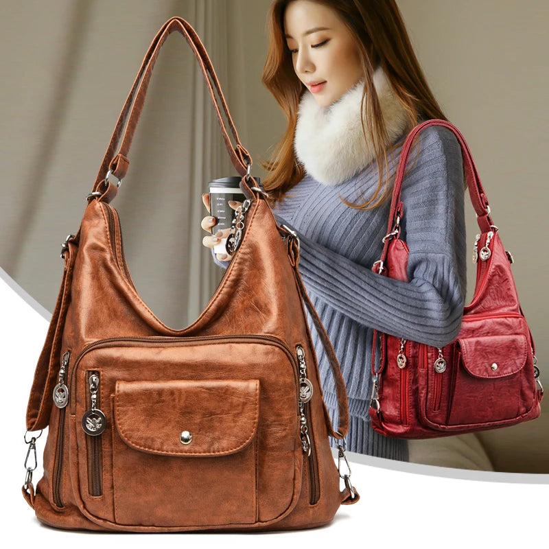 Vintage Women Bag Backpack Leather Messenger Bag Shoulder Bag Female Handbag
