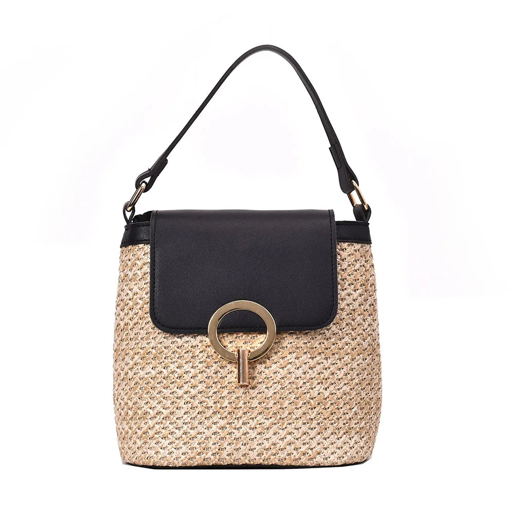 Vintage Women Beach Bucket Shoulder Flap Handbags